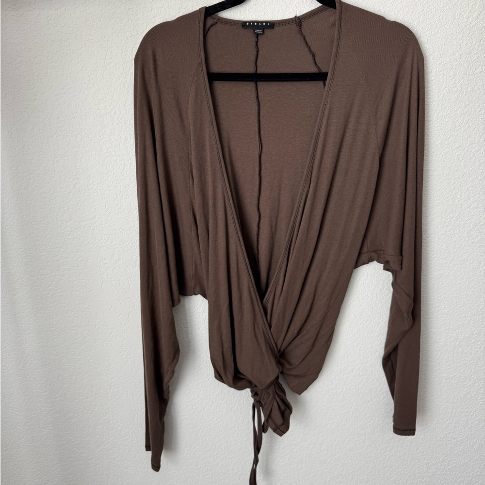 Sisley Chocolate Brown Long Sleeve Wrap Top